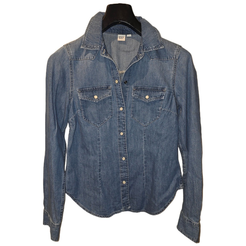 Gap Denim‎ Western Shirt Medium Wash Pearl Snap Button Down XS